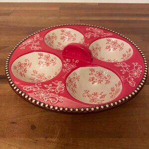 Poached Egg Serving Tray Red and White Floral Lace Temptations By Tara